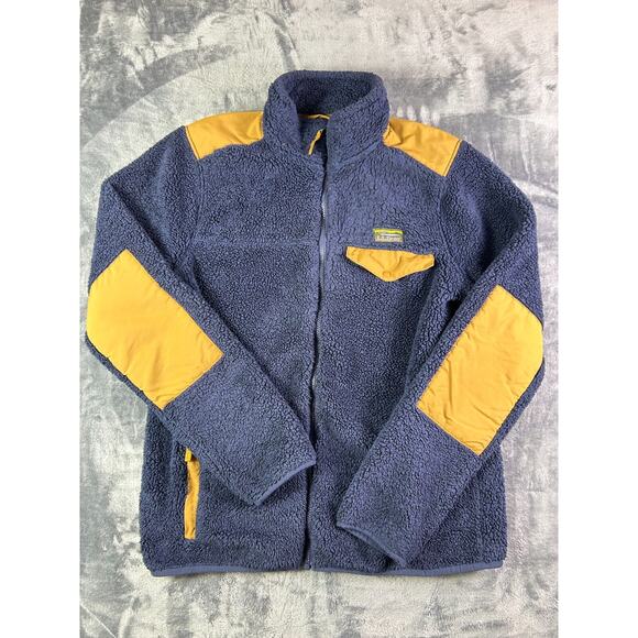 Vintage L.L. Bean Men’s Sherpa Fleece Jacket‎ Blue Patchwork Full Zip Med Tall - Picture 1 of 8